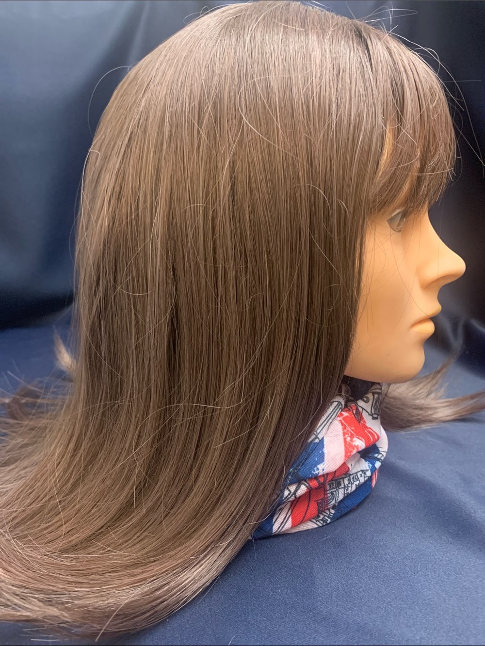 Long Straight Layered Wig with Bangs – Ash Brown Dimensional Highlights